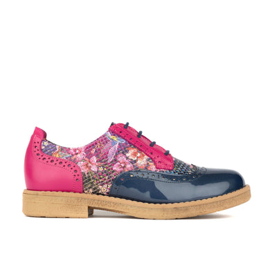 The Artist - Blue & Pink Hummingbird - Women's leather lace-up shoe with brogue detailing