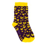 Soulmates purple yellow - Women's cotton crew socks UK 3 to 7 in purple and yellow