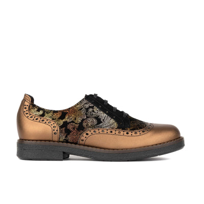 The Artist - Bronze & Floral - Women's leather lace-up shoe with brogue detailing