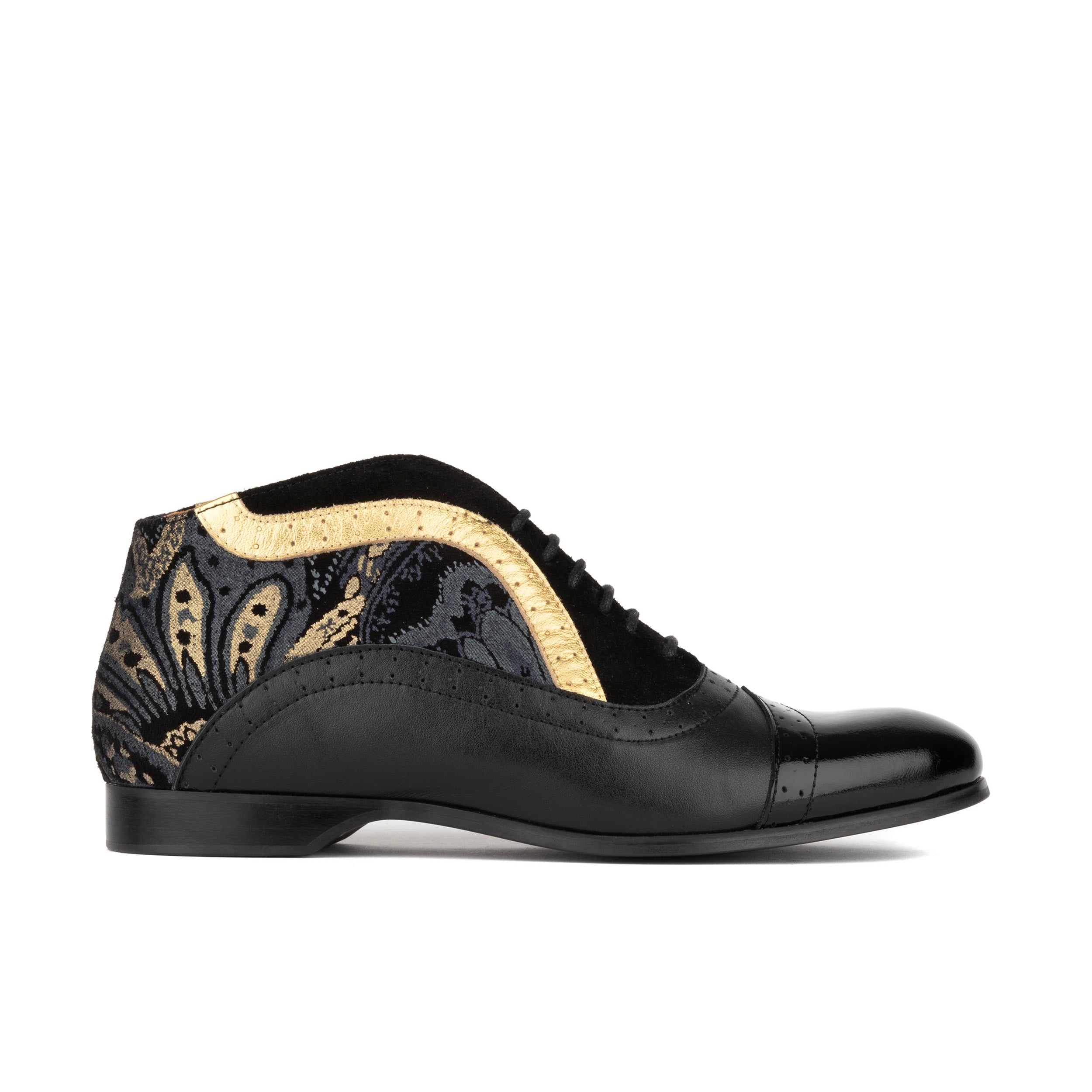 Jasmine - Black & Gold - Women’s Leather Oxford Ankle Boot