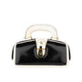 Gazelle Mini - Black & Cream -Women's mini patent clutch bowling bag with handle and strap