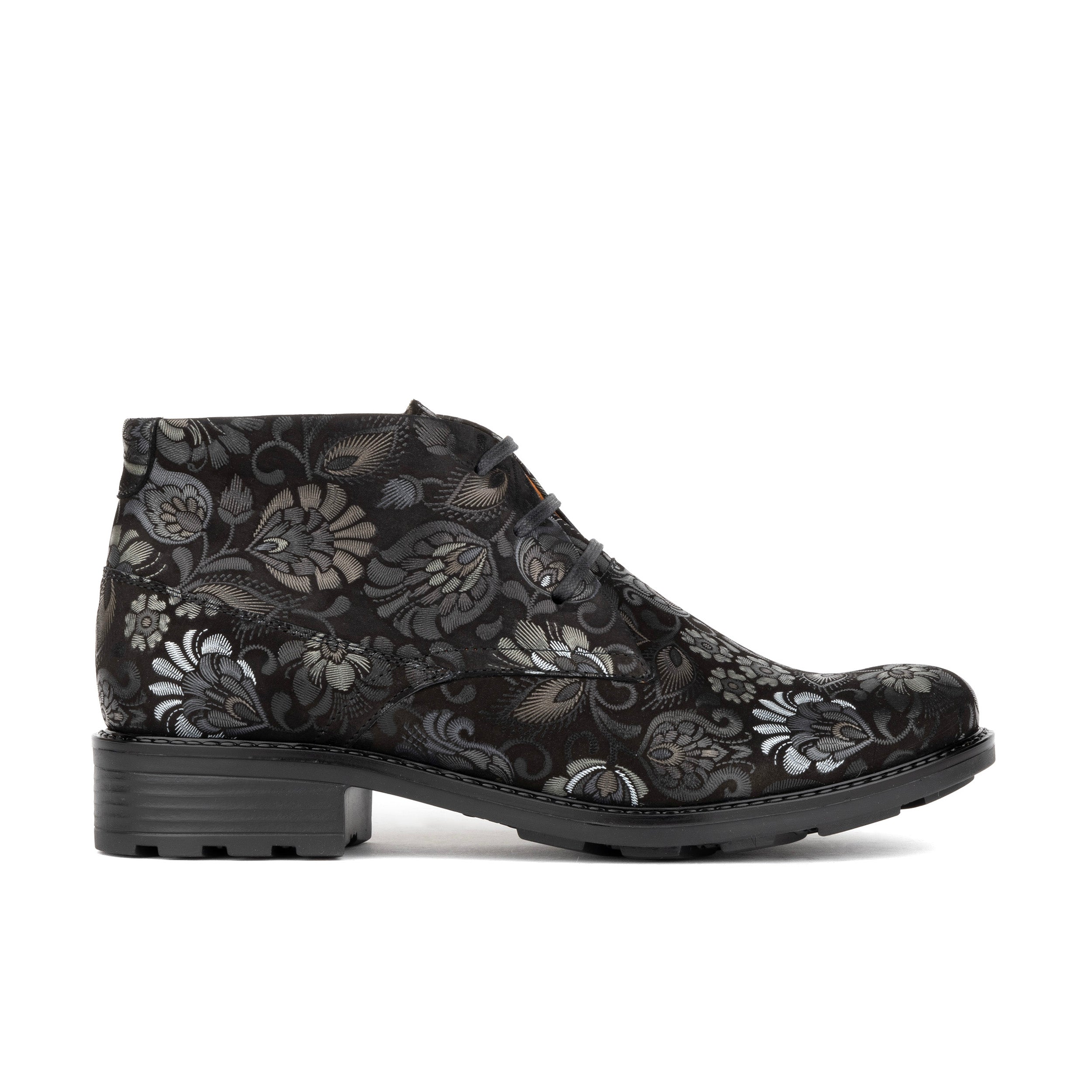 Laviva - Black Emboss - Women's round toe wide fitted ankle boot In nubuck leather
