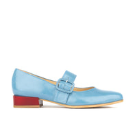 Bliss - Light Blue - Women's block heel square toe patent leather Mary-Jane
