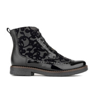 Hatter - Black Floral - Women's zip up and lace up ankle boot with brogue styling