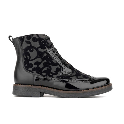 Hatter - Black Floral - Women's zip up and lace up ankle boot with brogue styling