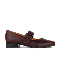 Bliss - Burgundy - Women's block heel square toe brushed leather Mary-Jane