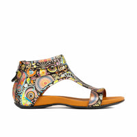 Downtown - Navy & Pink - Women's flat T-bar sandal with covered heel