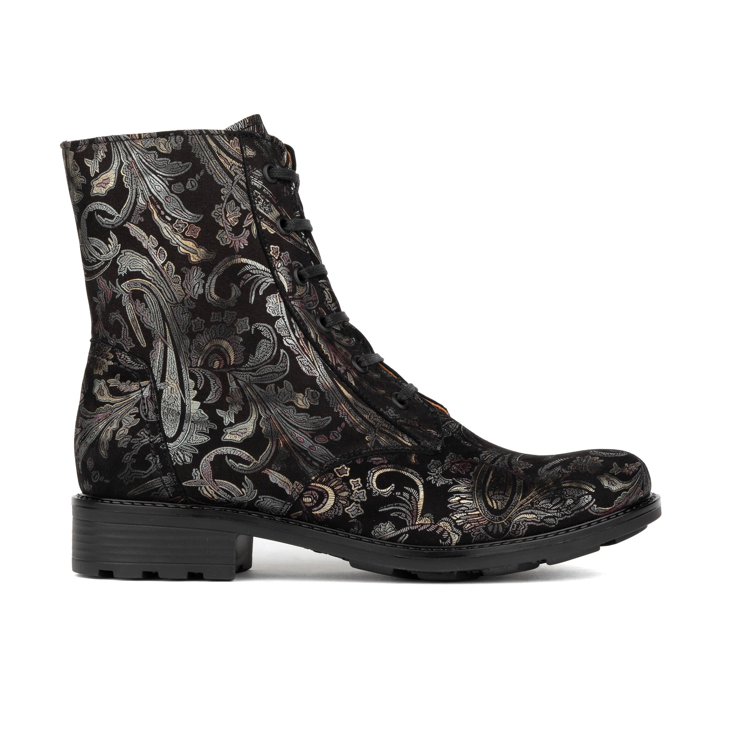 Laviva High - Black & Gold & Burgundy - Women's wide fitted leather higher ankle boot wool lined