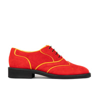 Sun - Red & Yellow - Women's Suede Wingtip Oxford Brogue with Contrast Piping