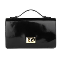 Envy - Black - Women's leather flap clutch bag with strap