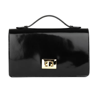 Envy - Black - Women's leather flap clutch bag with strap