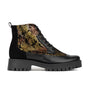 Hatter Platform - Black & Floral - Women's Leather ankle Lace-up Boot with chunky cleated sole