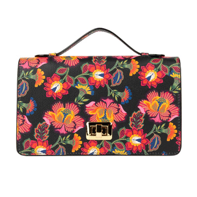 Envy - Red Flowers - Women's leather flap clutch bag with strap