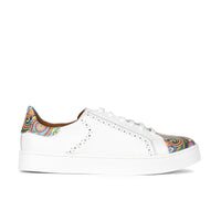 Serena - White & Festival Blue - Women’s Leather Trainer with Brogue Details