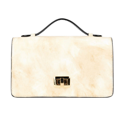 Envy - Cream & Black - Women's leather flap clutch bag with strap