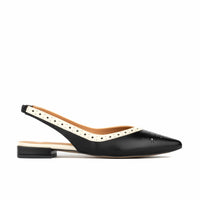 Holly - Black & Cream - Women's Leather Flat Slingback