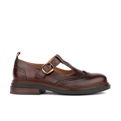 Miley - Brown Women's Leather T-Bar Brogue Shoes