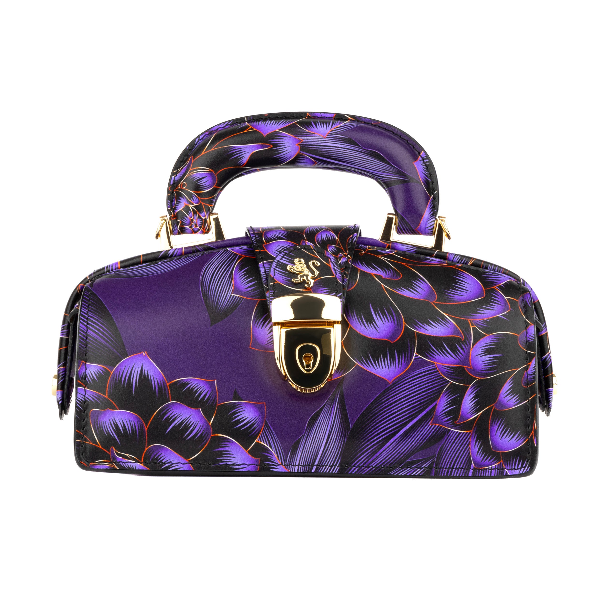 Gazelle Mini - Black & Purple  - Mini top handle leather bag in purple pattern with key lock