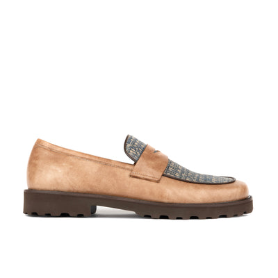 Sunkin - Light Blue & Brown - Men's leather woven slip-on loafer