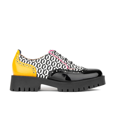 Artisan - Yellow & Hexa Print - Women's Leather Lace-up Shoe with Brogue Detailing