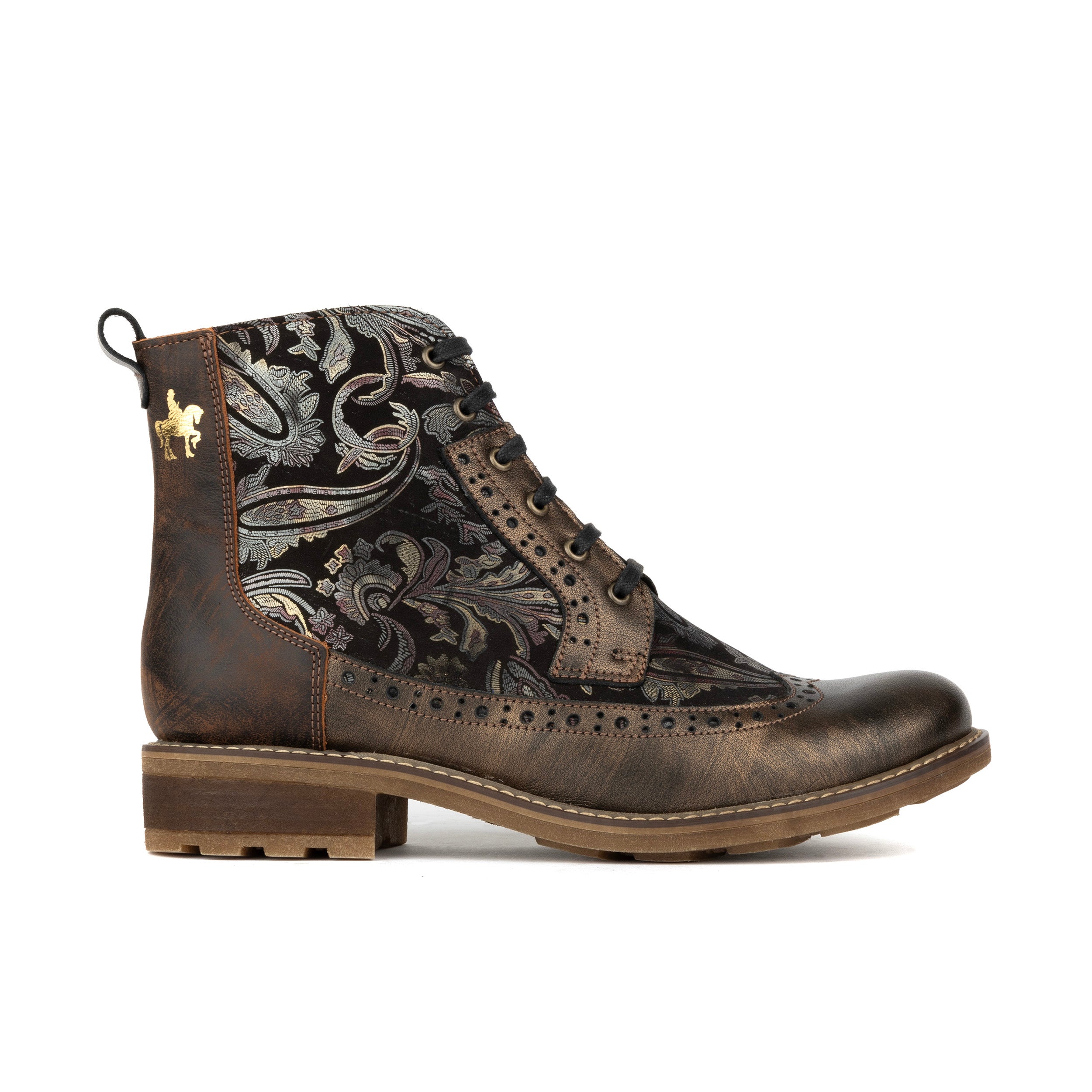 Milliner - Bronze & Floral - Women's leather round toe rubber sole ankle boot in black