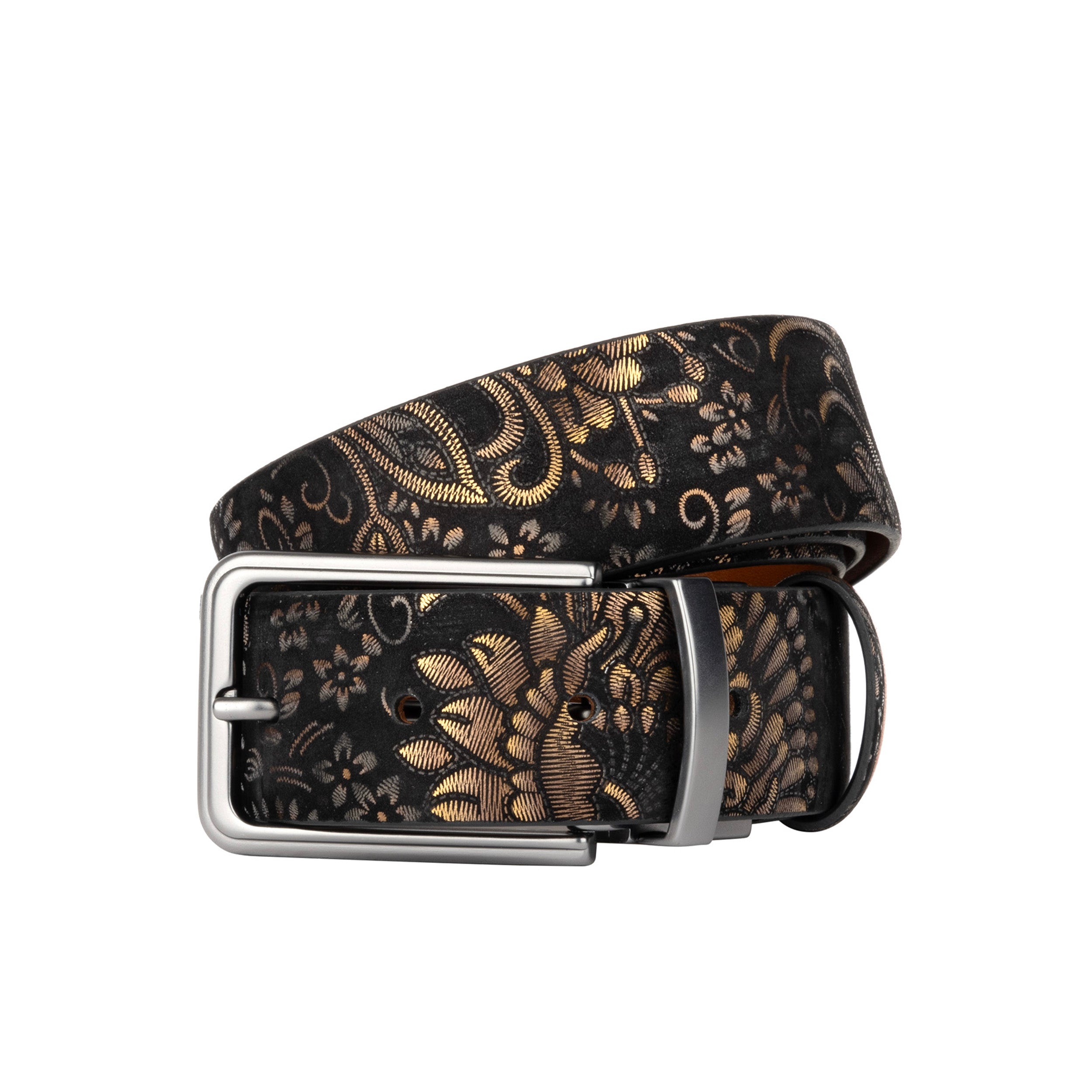 Reverse - Black & Gold Tan - Men's Leather Belt with gunmetal hardware