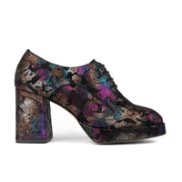 Roulette Platform - Black Foil - Women's leather oxford pump with platform and block heel