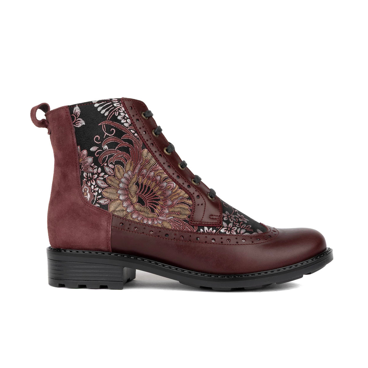 Milliner - Burgundy Floral - Women's leather round toe rubber sole ankle boot in black