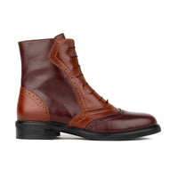 Brick Lane Boots - Brown Mix Women's leather oxford higher ankle boot with brogue detail