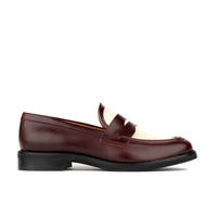 Kay - Burgundy & Cream - Women's leather dressy almond toe loafer in Burgundy & Cream