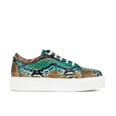 Camila - Green & Brown Snake - Women’s Chunky Leather Platform Trainer