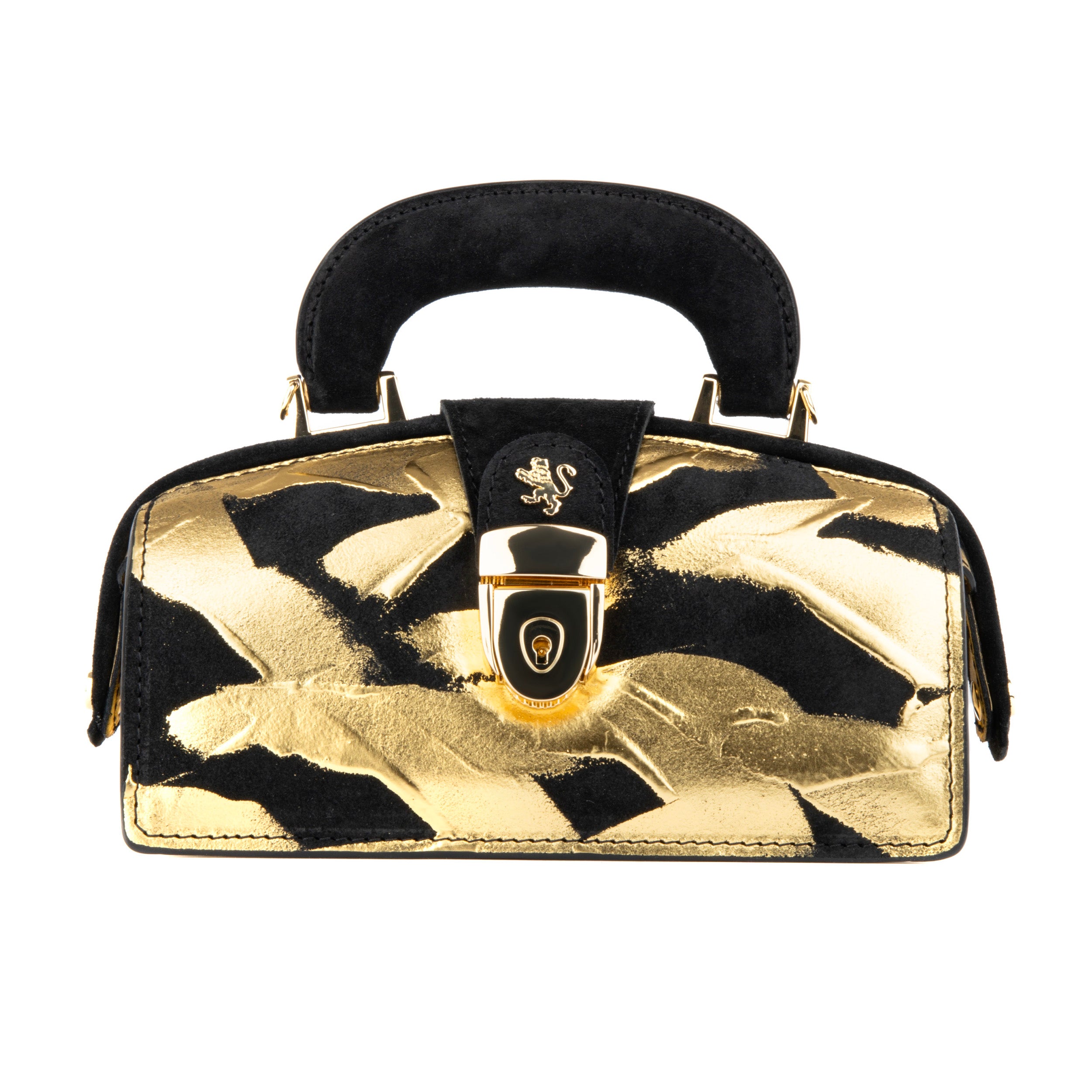 Gazelle Mini - Gold & Black - Mini top handle structured bag in Italian leather with LED