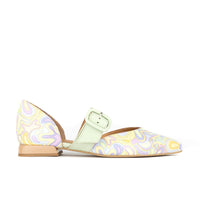 Lush - Pastel Mint Multi - Women's leather pointed ballet pump with buckle strap