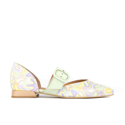 Lush - Pastel Mint Multi - Women's leather pointed ballet pump with buckle strap
