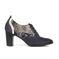 Casino - Blue & Silver Paisley - Women's leather pump in 3 inch heel with brogue details
