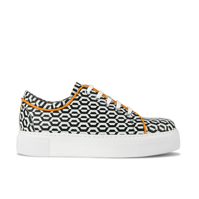 Camila - Orange & Hexa Print - Women’s Chunky Leather Platform Trainer