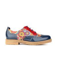 The Artist - Navy Multi - Women's leather lace-up shoe with brogue detailing