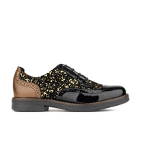 The Artist - Black & Gold - Women's leather lace-up shoe with brogue detailing