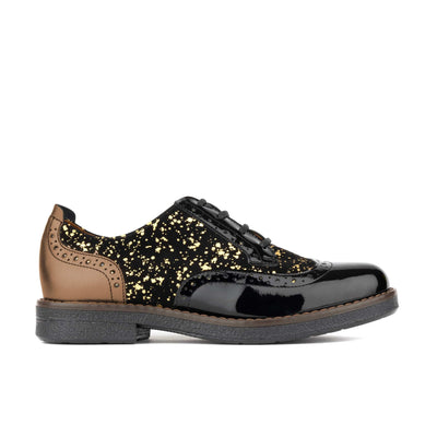 The Artist - Black & Gold - Women's leather lace-up shoe with brogue detailing