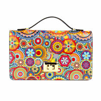 Envy - Signature Print - Women's leather flap clutch bag with strap