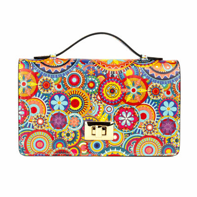 Envy - Signature Print - Women's leather flap clutch bag with strap