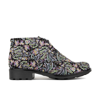 Laviva - Dark Floral - Women's Leather Round Toe Ankle Boot