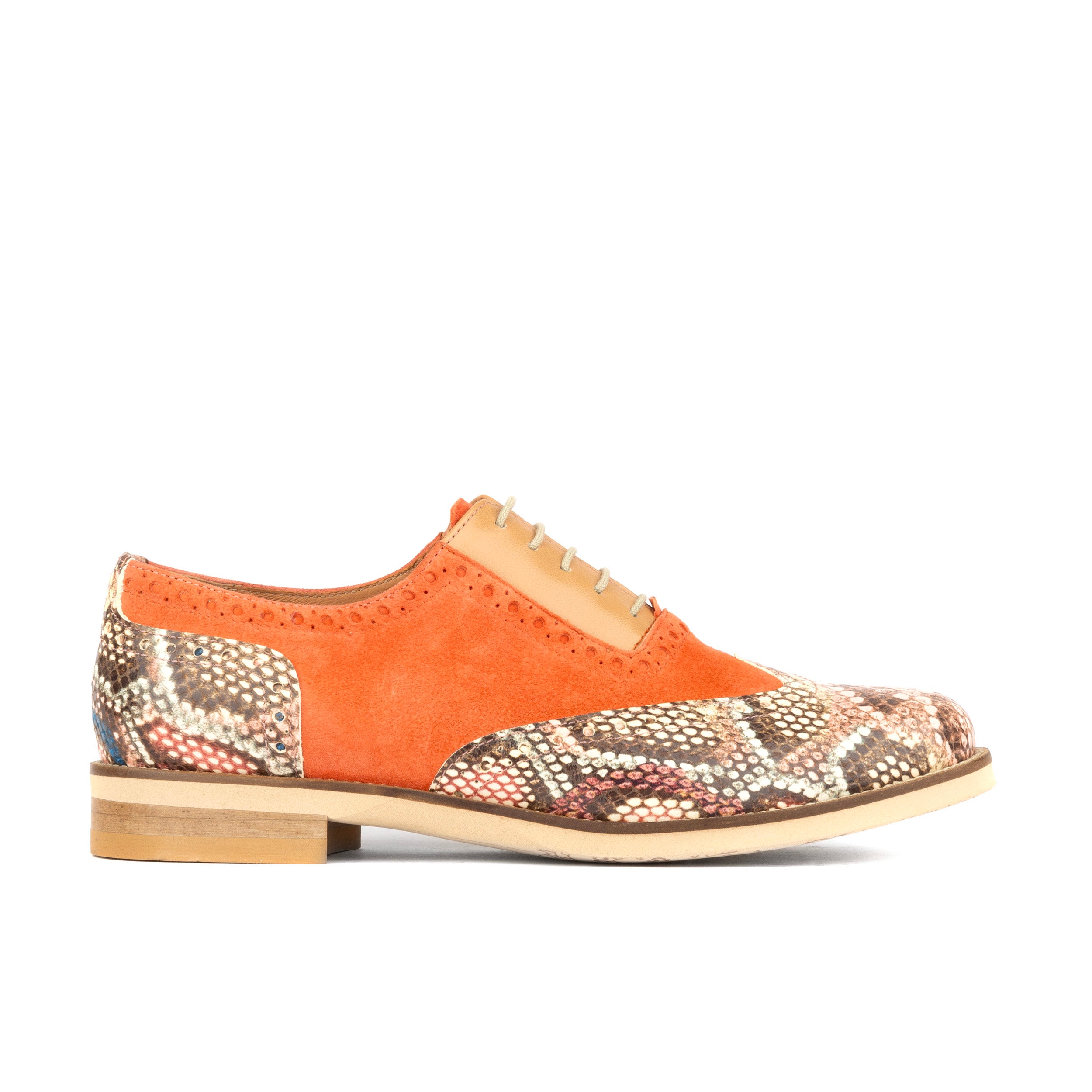 Vivienne - Coral Snake - Women's oxford shoe with coral & snake effect leather combo