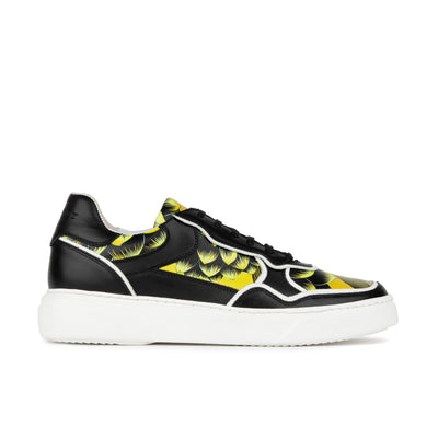 Ecstatic - Yellow Flowers - Men's Leather low top white sole Italian leather trainer