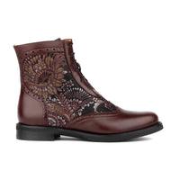 Mantis - Floral & Burgundy - Women's above-the-ankle lace-up boot with brogue & paisley detailing
