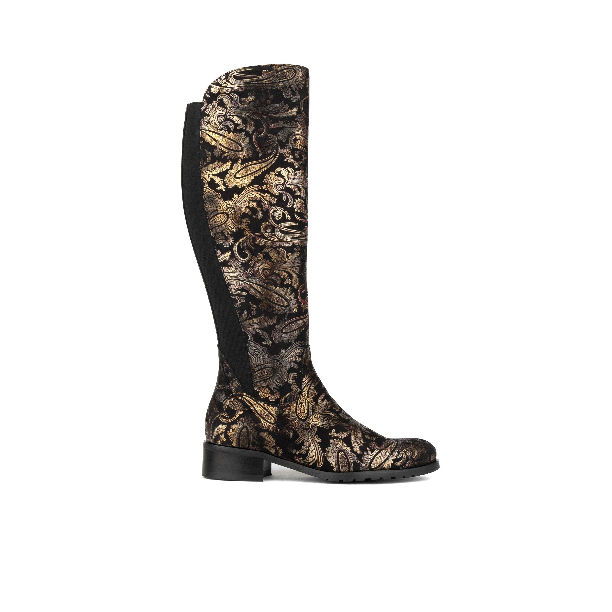 Rubix - Black & Gold & Burgundy - Women's full length zip long boot