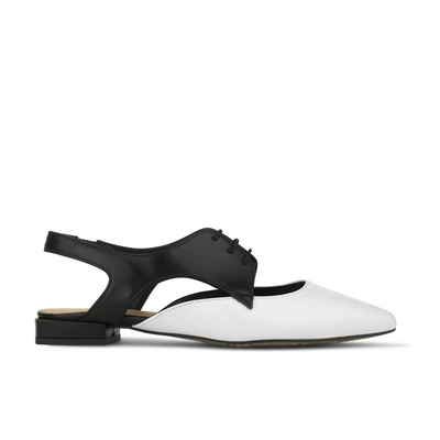 Lim - Black & Cream - Women's cutout leather lace up slingback
