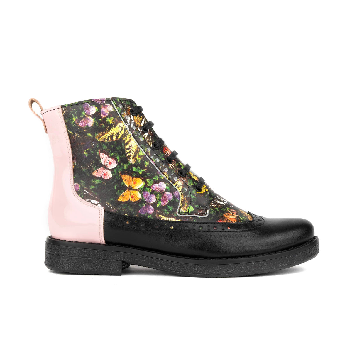 Hatter - Pink & Butterfly - Women's Leather Ankle Lace-up Boot