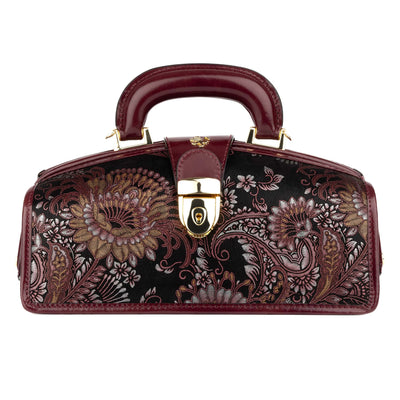Gazelle - Floral & Burgundy - Women’s patent leather top handle & crossbody bag