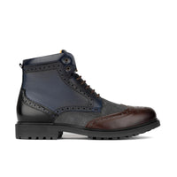 Wanderer - Navy & Grey & Burgundy - Men's leather combat style side zipper boot in brown